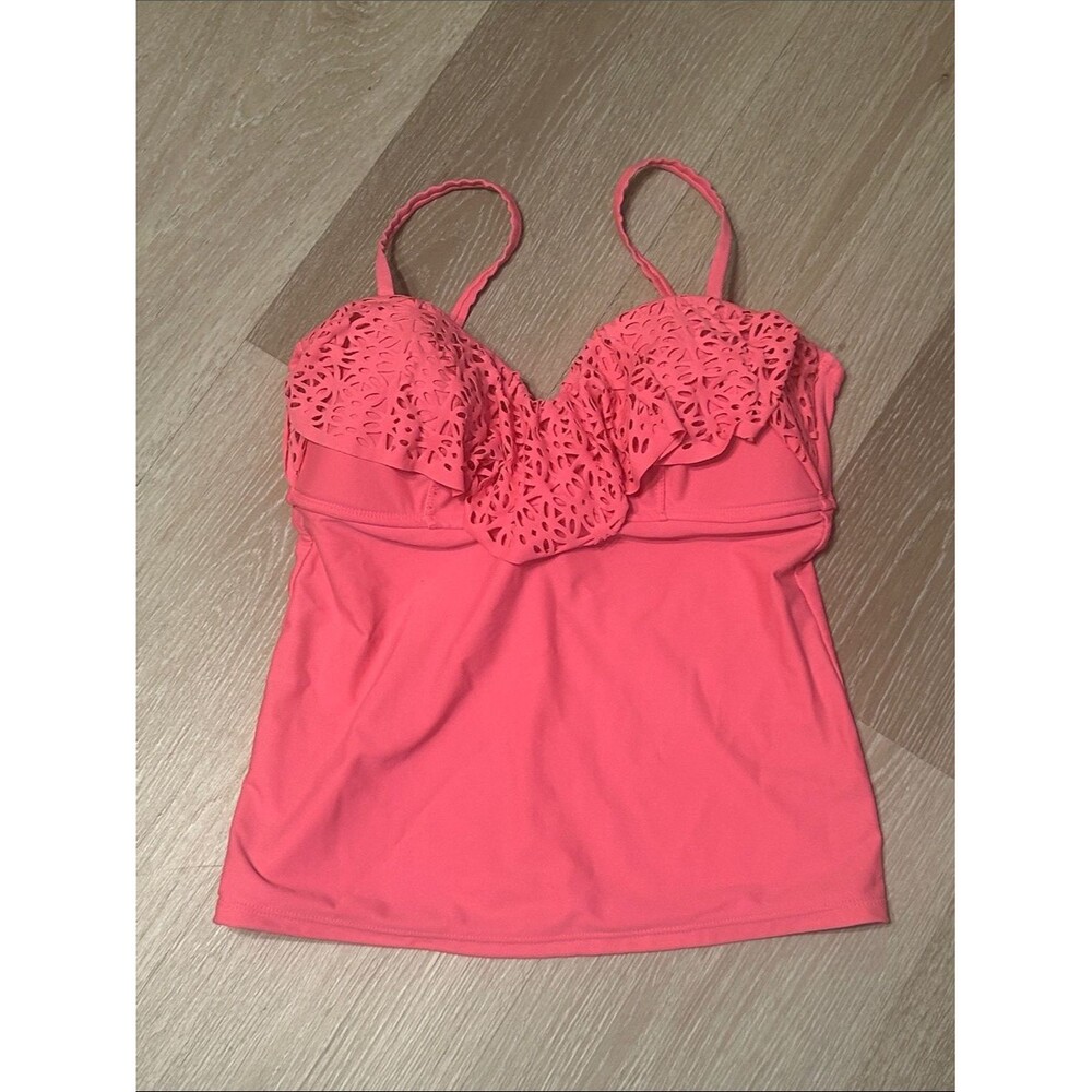 Collections by Catalina Women's Ruffle Eyelet Cut Tankini Top Sz Small